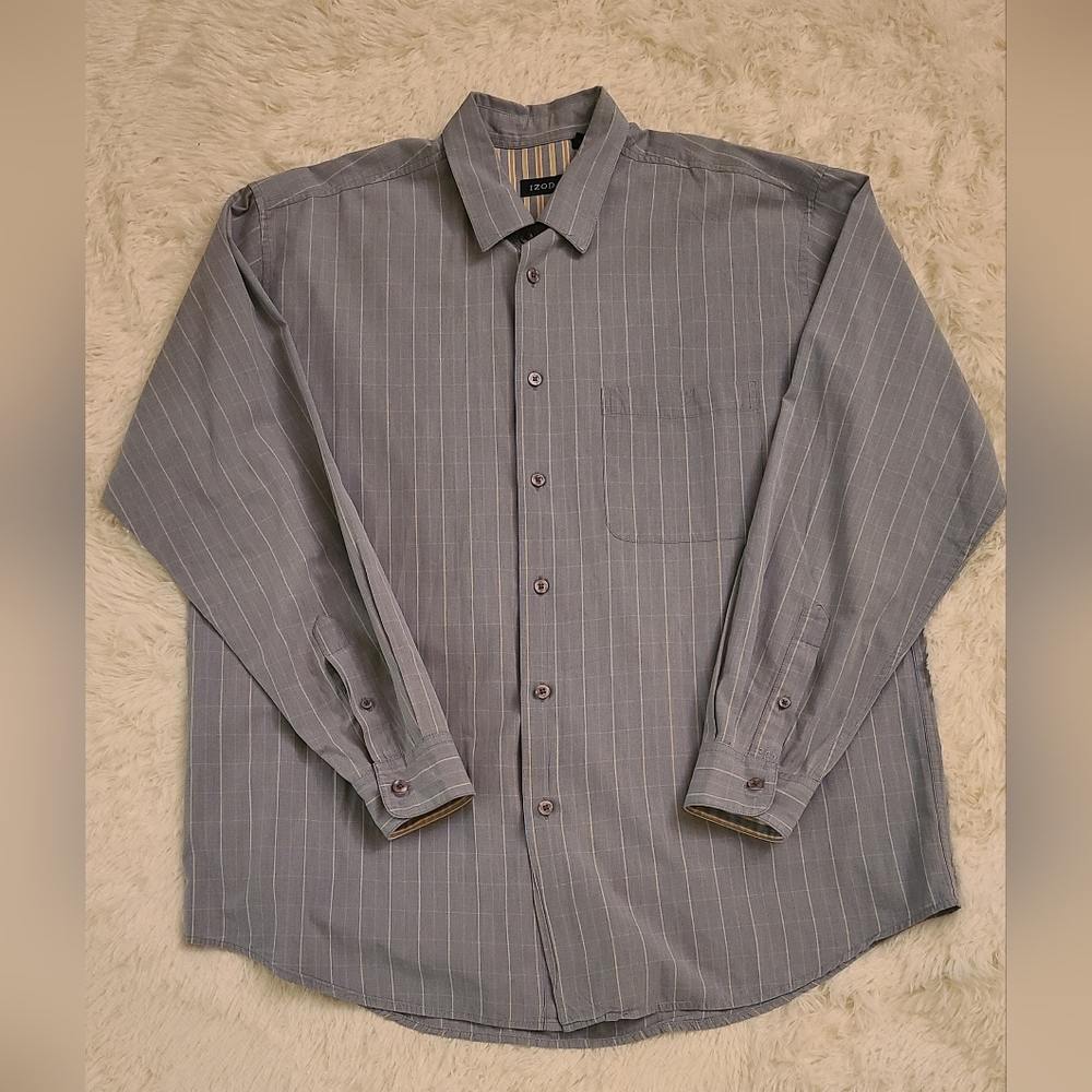 IZOD Men's Blue Striped Long Sleeve Button Down Shirt - Size Large